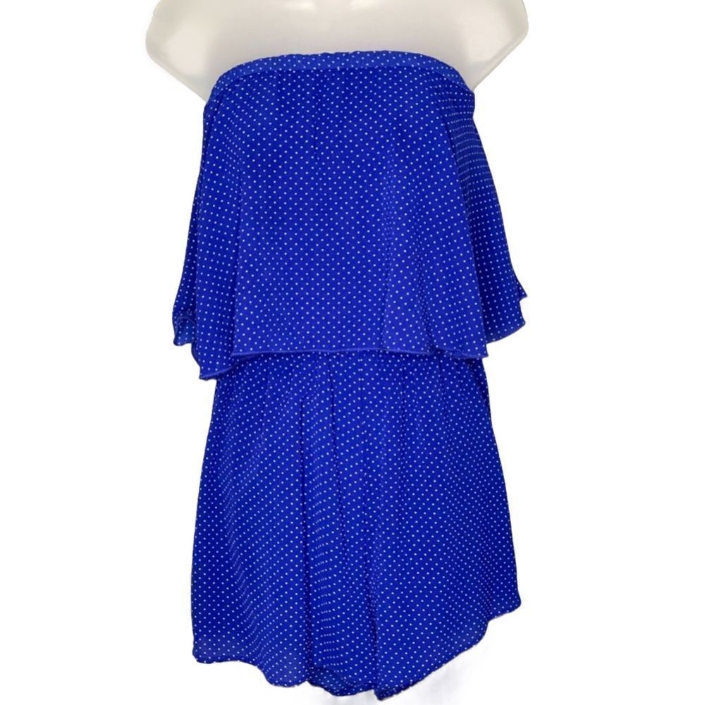 Pixi + Ivy Blue and White Polka Dot Romper